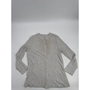 J. Jill Long Sleeve Pleated Bib Henley Cotton Top Women's XL Gray Button Front